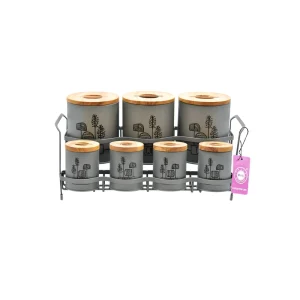 ست جای ادویه 8 پارچه بی.وی.کی مدل درب چوب T_t کد 863615