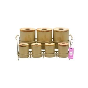 ست جای ادویه 8 پارچه بی.وی.کی مدل درب چوب Kk کد 863692