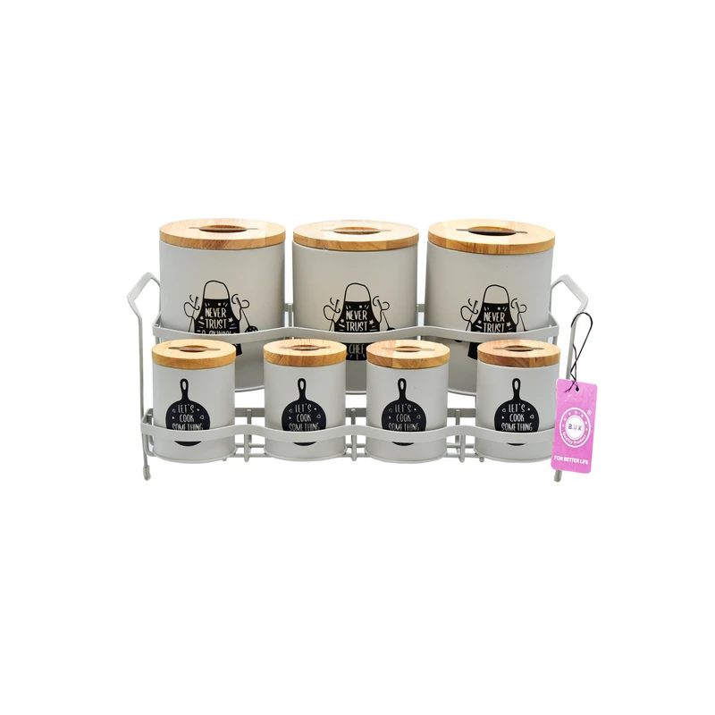 ست جای ادویه 8 پارچه بی.وی.کی مدل درب چوب S کد 863216