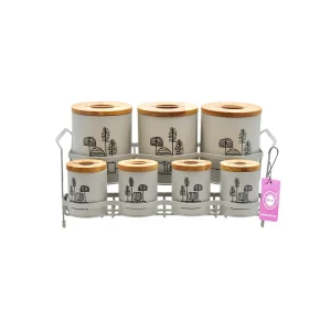 ست جای ادویه 8 پارچه بی.وی.کی مدل درب چوب Ss کد 863616