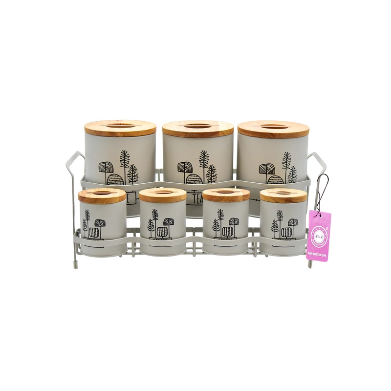 ست جای ادویه 8 پارچه بی.وی.کی مدل درب چوب Ss کد 863616
