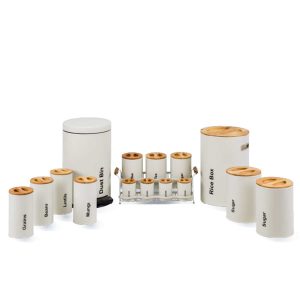سرویس آشپزخانه یونیک 16 پارچه سنباده ای نباتی درب چوبی Unique مدل 8001