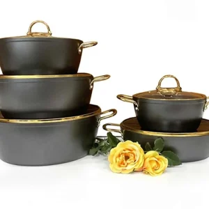 سرویس قابلمه یونیک طوسی 10 پارچه درب منحنی طلایی UN-8335