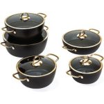 سرویس قابلمه یونیک مشکی 10 پارچه درب منحنی طلایی UN-8329