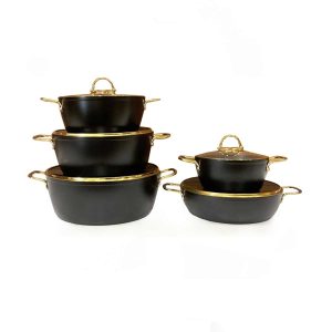 سرویس قابلمه یونیک مشکی 10 پارچه درب منحنی طلایی UN-8329